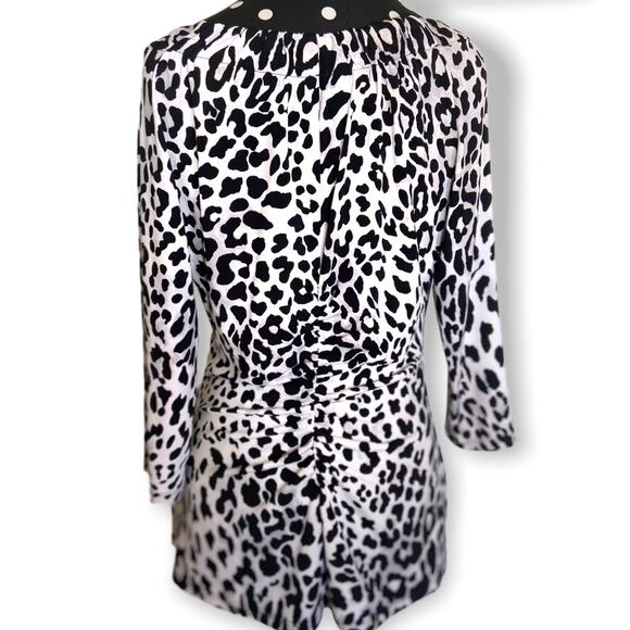 Cache Womens Top Size 4 6 Faux Wrap Black White‎ Leopard Print Gold - Picture 2 of 4